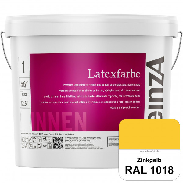 einzA Latexfarbe Premium (RAL 1018 Zinkgelb) Hochwertige scheuerbeständige seidenglänzende Latexfarb