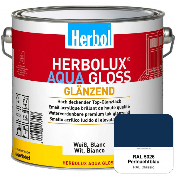 Herbolux Aqua Gloss (RAL 5026 Perlnachtblau) Wasserverdünnbarer Top-Glanzlack (Innen)