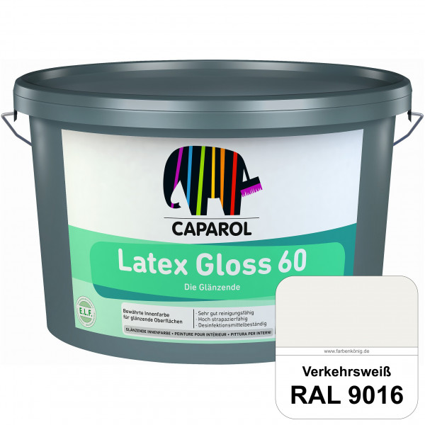 Latex Gloss 60 (RAL 9016 Verkehrsweiß) glänzende & hochstrapazierfähige Latexfarbe (Innen)