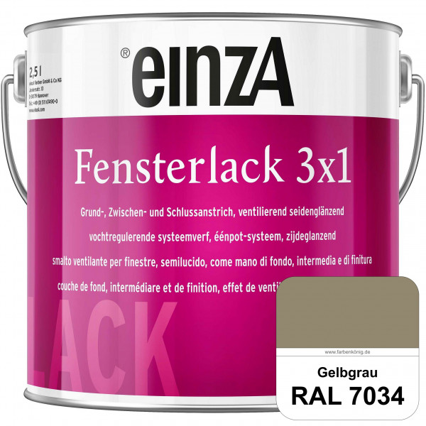 einzA Fensterlack 3 x 1 (RAL 7034 Gelbgrau) wetterbeständiger & seidenglänzender Fensterlack