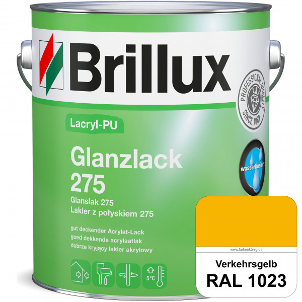 Lacryl-PU Glanzlack 275 (RAL 1023 Verkehrsgelb) Glänzender Lack (wasserbasiert) für z. B. Holz, Zink