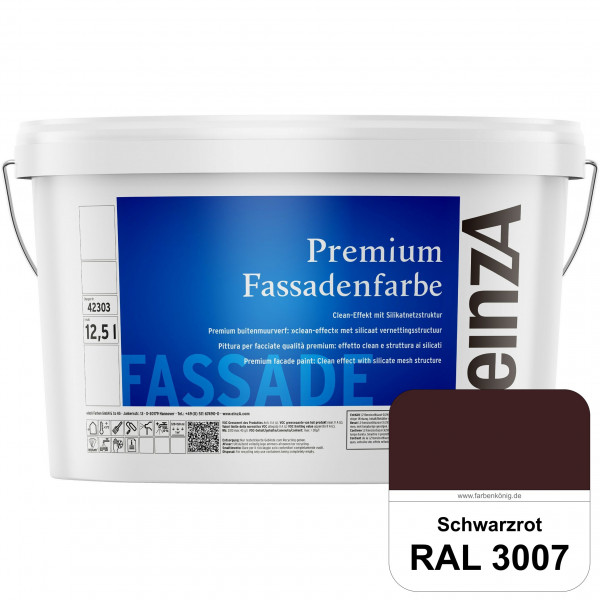 einzA Premium Fassadenfarbe (RAL 3007 Schwarzrot) Hochwertige Fassadenfarbe mit Clean-Effekt
