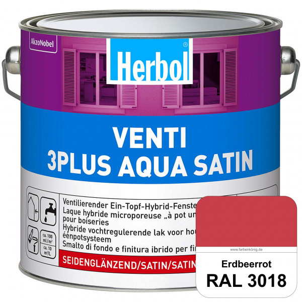 Venti 3Plus Aqua Satin (RAL 3018 Erdbeerrot) wasserbasierter & feuchtigkeitregulierender Ein-Topf-Fe