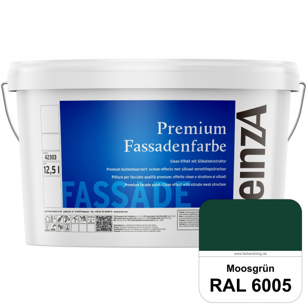 einzA Premium Fassadenfarbe (RAL 6005 Moosgrün) Hochwertige Fassadenfarbe mit Clean-Effekt