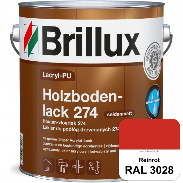 Lacryl-PU Holzbodenlack 274 (RAL 3028 Reinrot) hochwertige & widerstandsfähige, deckende Versiegelun