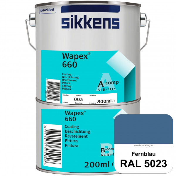 Wapex 660 Set (RAL 5023 Fernblau) seidenglänzende 2K-Epoxidharzlack für Böden & Wände (innen)