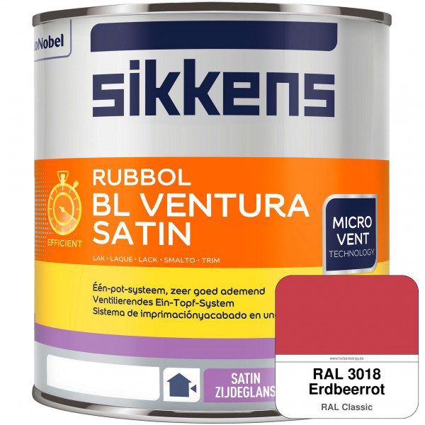 Rubbol BL Ventura Satin NEU (RAL 3018 Erdbeerrot) Seidenglanzlack (wasserbasiert) Fenster außen