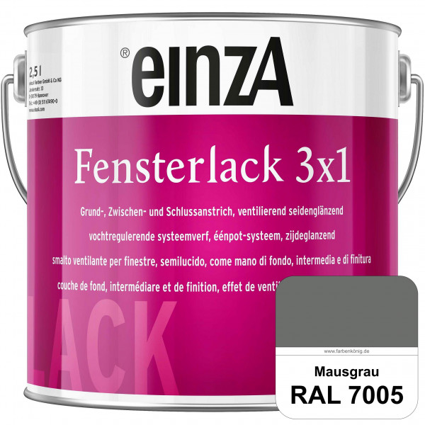 einzA Fensterlack 3 x 1 (RAL 7005 Mausgrau) wetterbeständiger & seidenglänzender Fensterlack