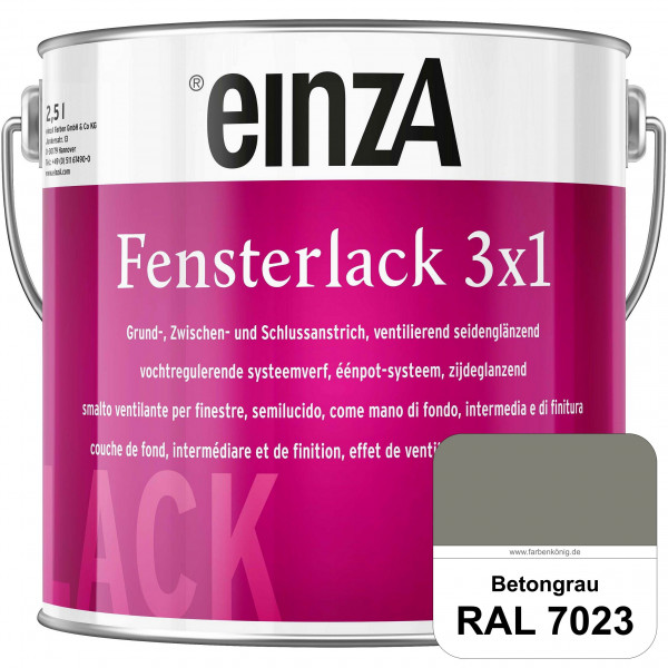 einzA Fensterlack 3 x 1 (RAL 7023 Betongrau) wetterbeständiger & seidenglänzender Fensterlack