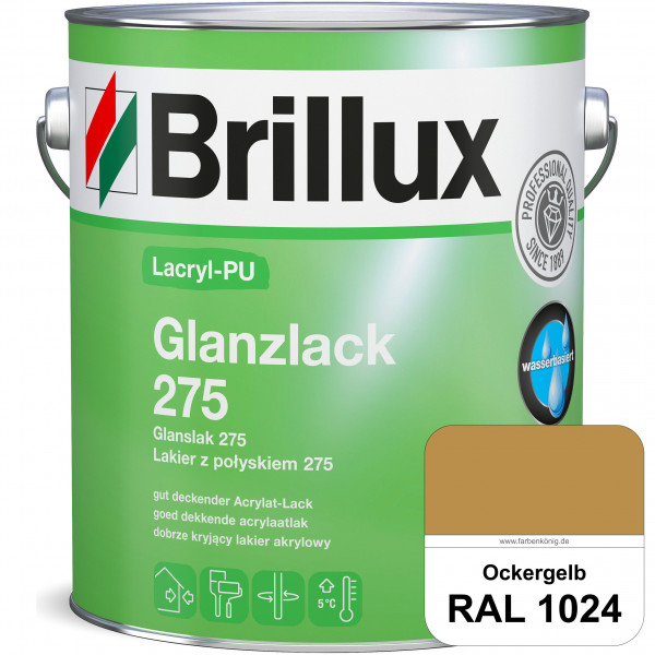 Lacryl-PU Glanzlack 275 (RAL 1024 Ockergelb) Glänzender Lack (wasserbasiert) für z. B. Holz, Zink, A