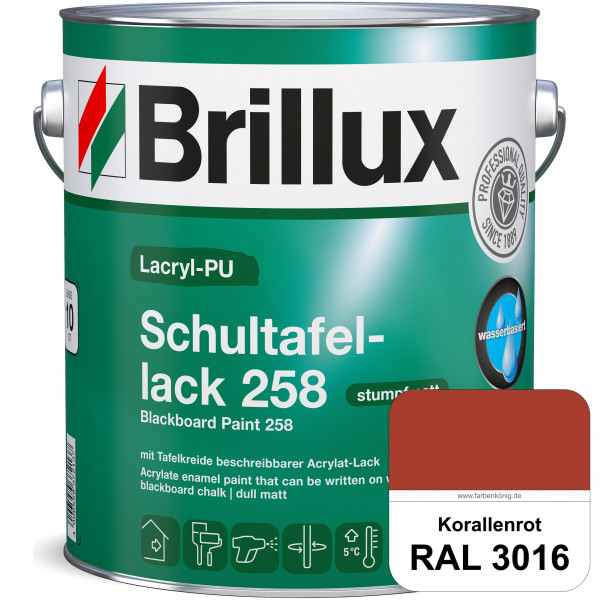 Lacryl-PU Schultafellack 258 (RAL 3016 Korallenrot) wasserbasierter und matter Schultafellack (innen