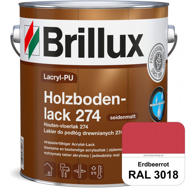 Lacryl-PU Holzbodenlack 274 (RAL 3018 Erdbeerrot) hochwertige & widerstandsfähige, deckende Versiege