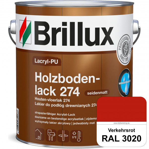 Lacryl-PU Holzbodenlack 274 (RAL 3020 Verkehrsrot) hochwertige & widerstandsfähige, deckende Versieg
