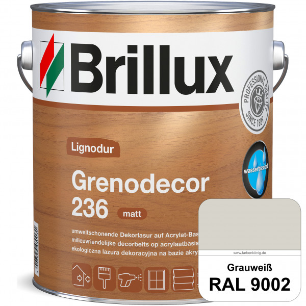Grenodecor 236 (RAL 9002 Grauweiß) Umwelt- und gesundheitsschonende, diffusionsfähige Dekorlasur mit