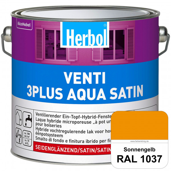 Venti 3Plus Aqua Satin (RAL 1037 Sonnengelb) wasserbasierter & feuchtigkeitregulierender Ein-Topf-Fe