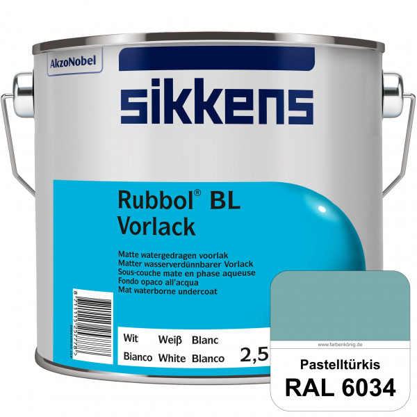 Rubbol BL Vorlack (RAL 6034 Pastelltürkis) Wasserbasierter, matter & umweltschonender Vorlack (innen