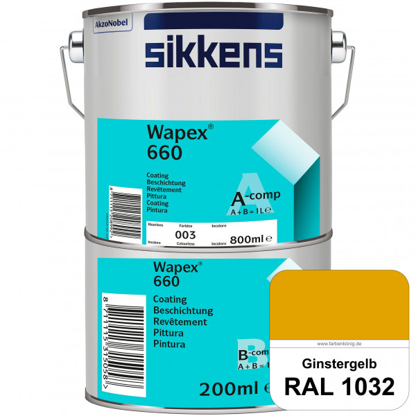 Wapex 660 Set (RAL 1032 Ginstergelb) seidenglänzende 2K-Epoxidharzlack für Böden & Wände (innen)