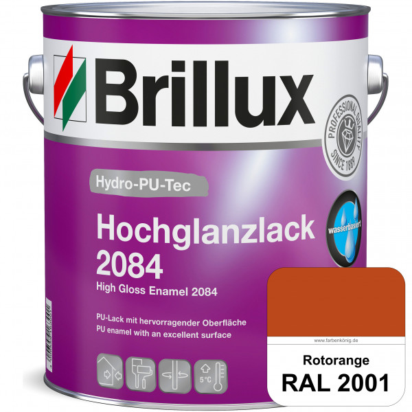 Hydro-PU-Tec Hochglanzlack 2084 (RAL 2001 Rotorange) wasserbasierter Hochglanzlack für Holz, Zink, A