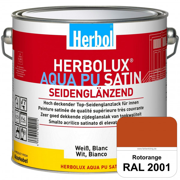Herbolux Aqua PU Satin (RAL 2001 Rotorange) Wasserverdünnbarer Top-PU-Seidenglanzlack (Innen)