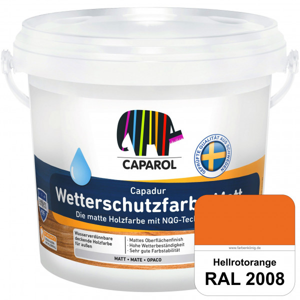 Capadur Wetterschutzfarbe Matt (RAL 2008 Hellrotorange) matte Holzfarbe mit NQG-Technologie für auße