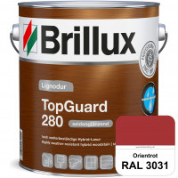 TopGuard 280 (RAL 3031 Orientrot) wasserbasierte, wetterbeständige und seidenglänzende Hybridlasur (