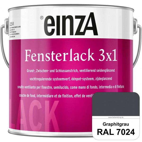 einzA Fensterlack 3 x 1 (RAL 7024 Graphitgrau) wetterbeständiger & seidenglänzender Fensterlack