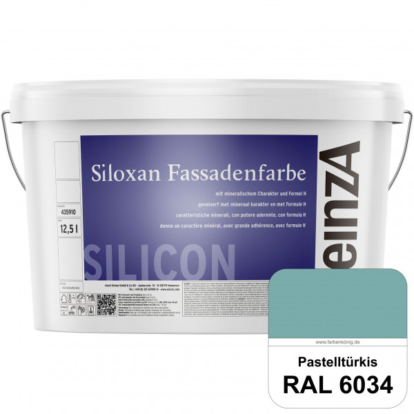 einzA Siloxan Fassadenfarbe (RAL 6034 Pastelltürkis) Siliconvergütete Fassadenfarbe