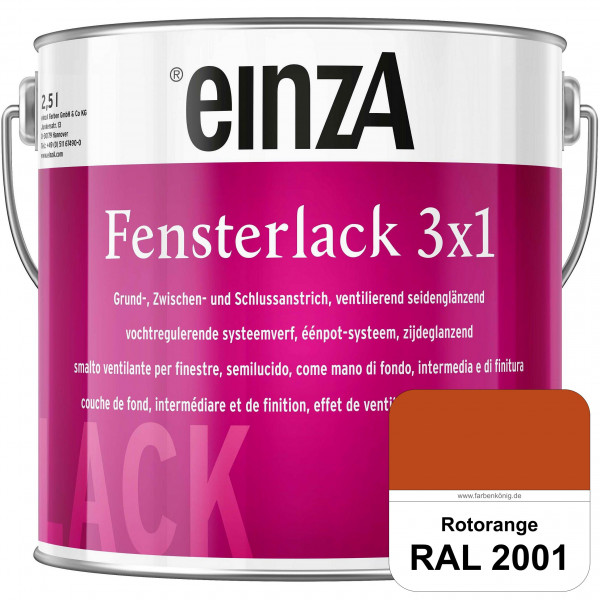 einzA Fensterlack 3 x 1 (RAL 2001 Rotorange) wetterbeständiger & seidenglänzender Fensterlack