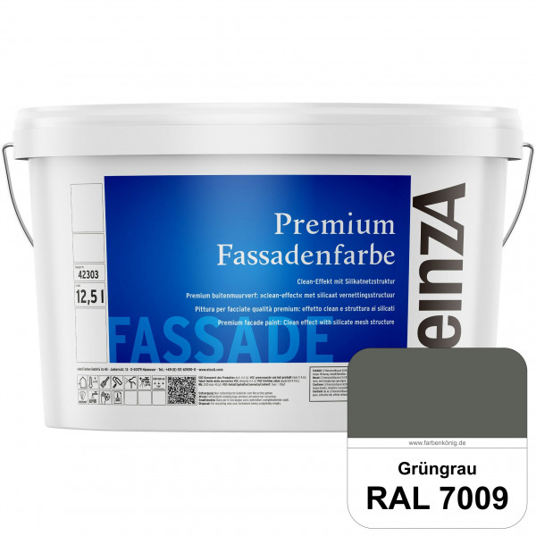 einzA Premium Fassadenfarbe (RAL 7009 Grüngrau) Hochwertige Fassadenfarbe mit Clean-Effekt