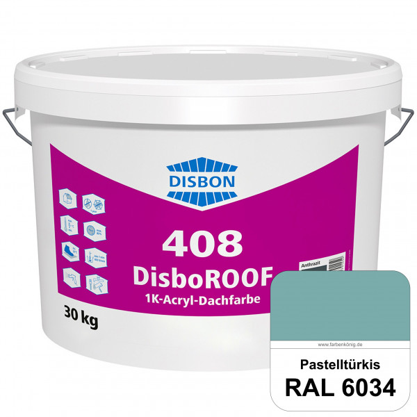 DisboROOF 408 1K-Acryl-Dachfarbe (RAL 6034 Pastelltürkis) Elastische Reinacrylatbeschichtung für Bet