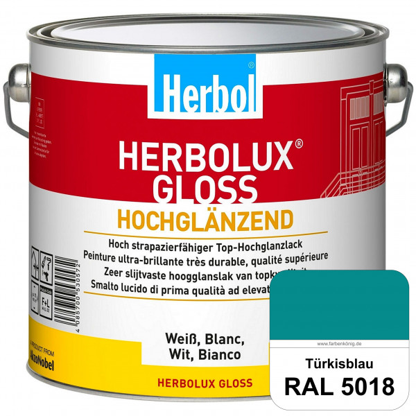 Herbolux Gloss (RAL 5018 Türkisblau) strapazierfähiger Top-Hochglanzlack (lösemittelhaltig) für inne