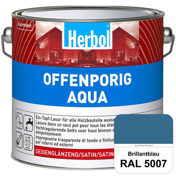 Offenporig Aqua (RAL 5007 Brillantblau) Wasserverdünnbar & hochwertige Ein-Topf-Holzlasur - Feuchtes