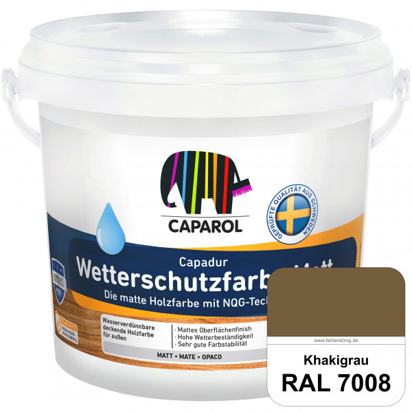 Capadur Wetterschutzfarbe Matt (RAL 7008 Khakigrau) matte Holzfarbe mit NQG-Technologie für außen