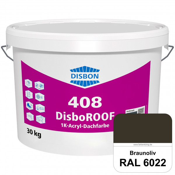 DisboROOF 408 1K-Acryl-Dachfarbe (RAL 6022 Braunoliv) Elastische Reinacrylatbeschichtung für Betonda