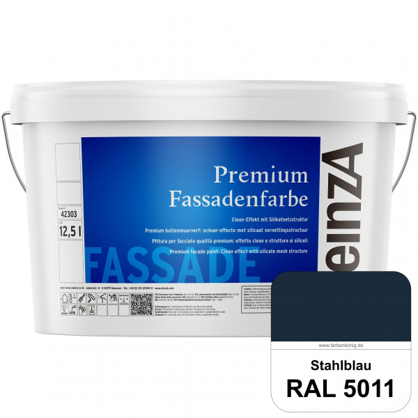 einzA Premium Fassadenfarbe (RAL 5011 Stahlblau) Hochwertige Fassadenfarbe mit Clean-Effekt