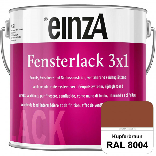 einzA Fensterlack 3 x 1 (RAL 8004 Kupferbraun) wetterbeständiger & seidenglänzender Fensterlack