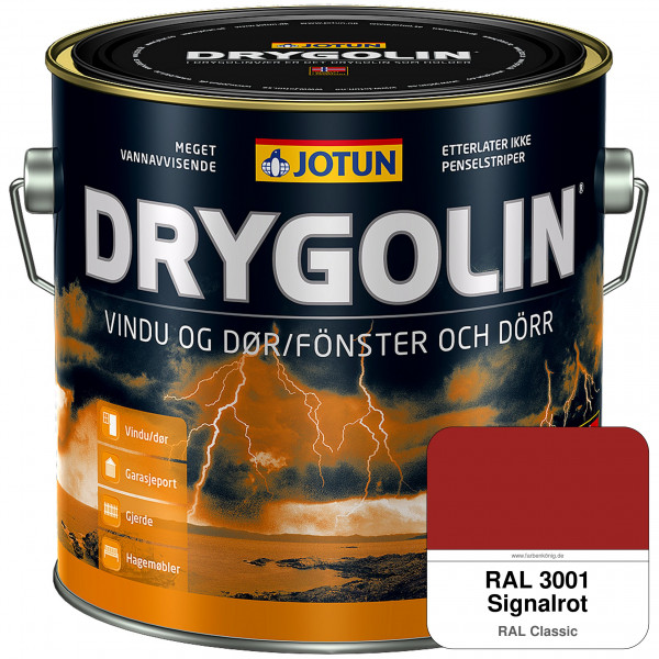 DRYGOLIN Vindu og Dør - wetterbeständige Holzschutzfarbe für Außen (RAL 3001 Signalrot)