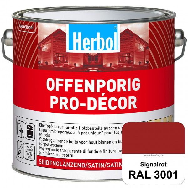 Herbol Offenporig Pro-Décor (RAL 3001 Signalrot) Hochwertige Ein-Topf-Holzlasur mit 2-Phasen-UV-Schu