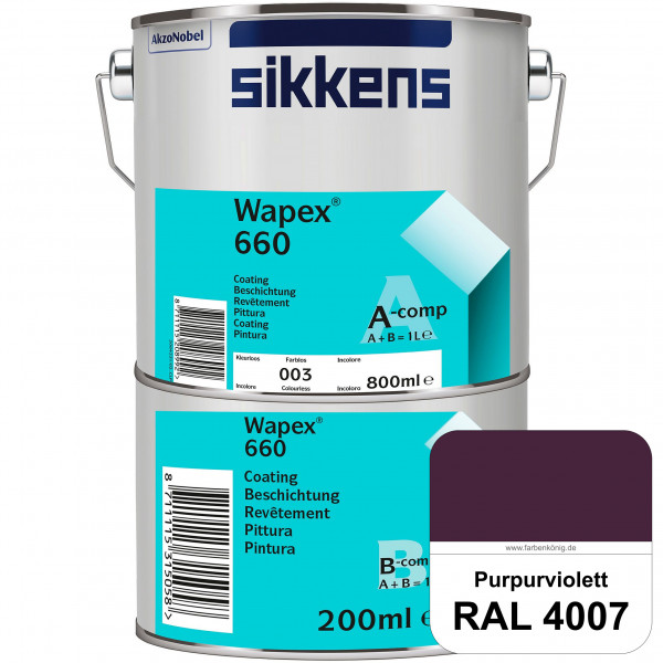 Wapex 660 Set (RAL 4007 Purpurviolett) seidenglänzende 2K-Epoxidharzlack für Böden & Wände (innen)