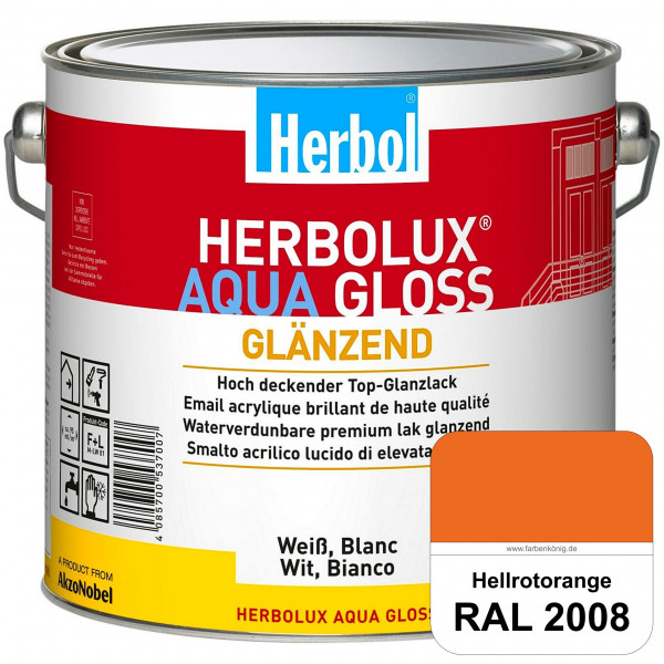 Herbolux Aqua Gloss (RAL 2008 Hellrotorange) Wasserverdünnbarer Top-Glanzlack (Innen)