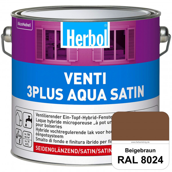Venti 3Plus Aqua Satin (RAL 8024 Beigebraun) wasserbasierter & feuchtigkeitregulierender Ein-Topf-Fe