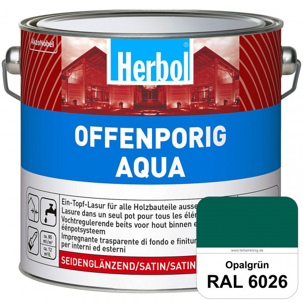 Offenporig Aqua (RAL 6026 Opalgrün) Wasserverdünnbar & hochwertige Ein-Topf-Holzlasur - Feuchteschut