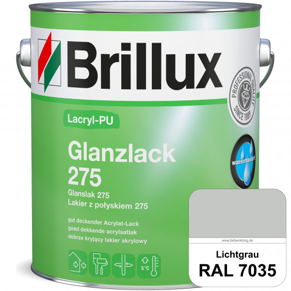 Lacryl-PU Glanzlack 275 (RAL 7035 Lichtgrau) Glänzender Lack (wasserbasiert) für z. B. Holz, Zink, A