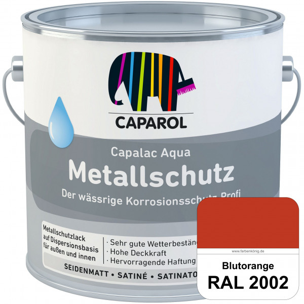 Capalac Aqua Metallschutz (RAL 2002 Blutorange) wasserbasierter Korrosionsschutz für Stahl & verzink