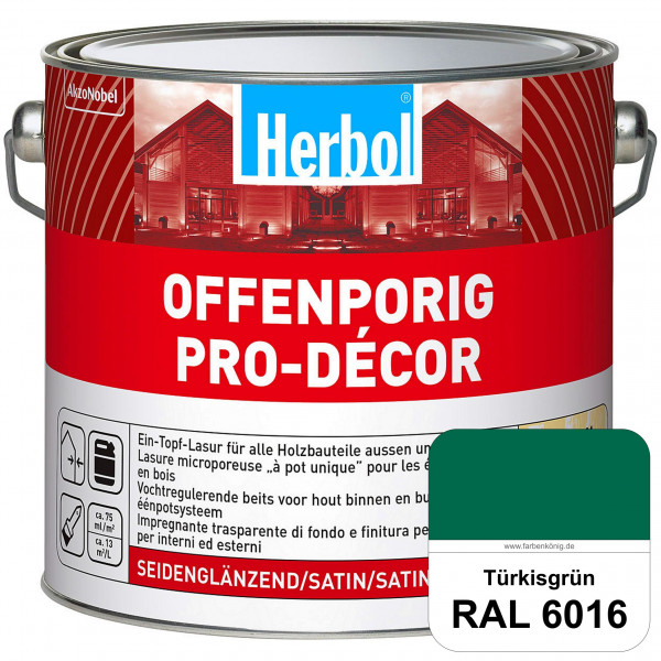 Herbol Offenporig Pro-Décor (RAL 6016 Türkisgrün) Hochwertige Ein-Topf-Holzlasur mit 2-Phasen-UV-Sch