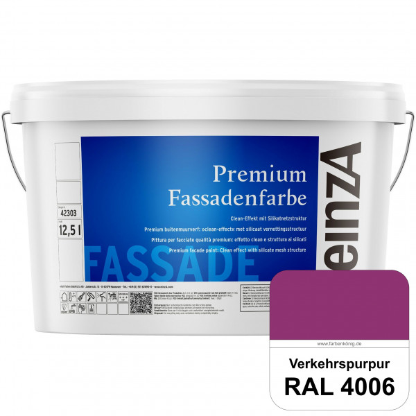 einzA Premium Fassadenfarbe (RAL 4006 Verkehrspurpur) Hochwertige Fassadenfarbe mit Clean-Effekt