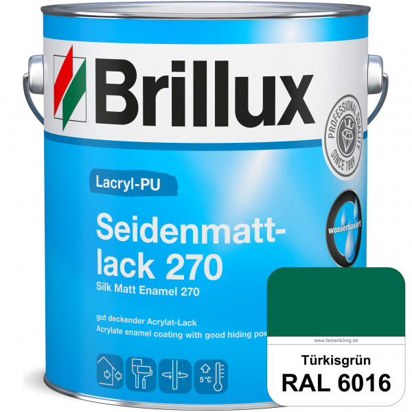 Lacryl-PU Seidenmattlack 270 (RAL 6016 Türkisgrün) PU-verstärkt (wasserbasiert) für außen und innen