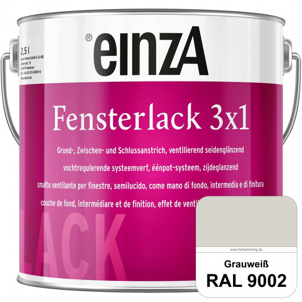 einzA Fensterlack 3 x 1 (RAL 9002 Grauweiß) wetterbeständiger & seidenglänzender Fensterlack