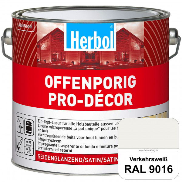 Herbol Offenporig Pro-Décor (RAL 9016 Verkehrsweiß) Hochwertige Ein-Topf-Holzlasur mit 2-Phasen-UV-S