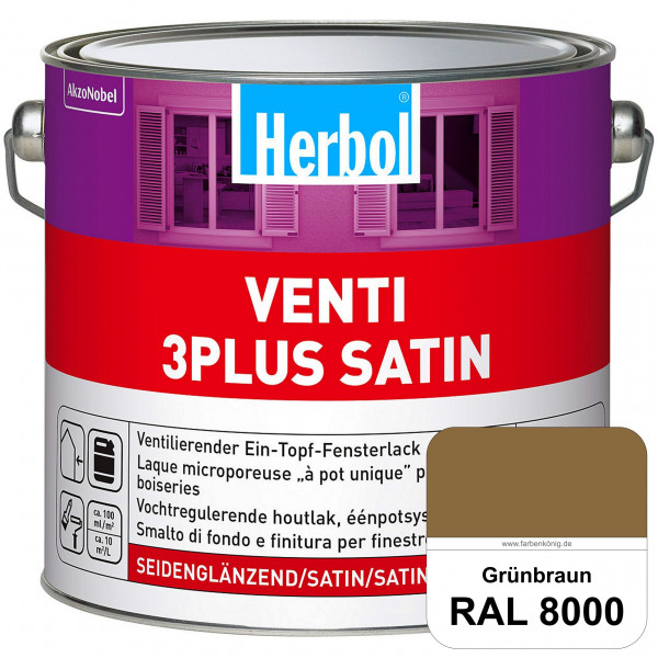 Venti 3Plus Satin (RAL 8000 Grünbraun) feuchtigkeitregulierender & seidenglänzender Ein-Topf-Fenster